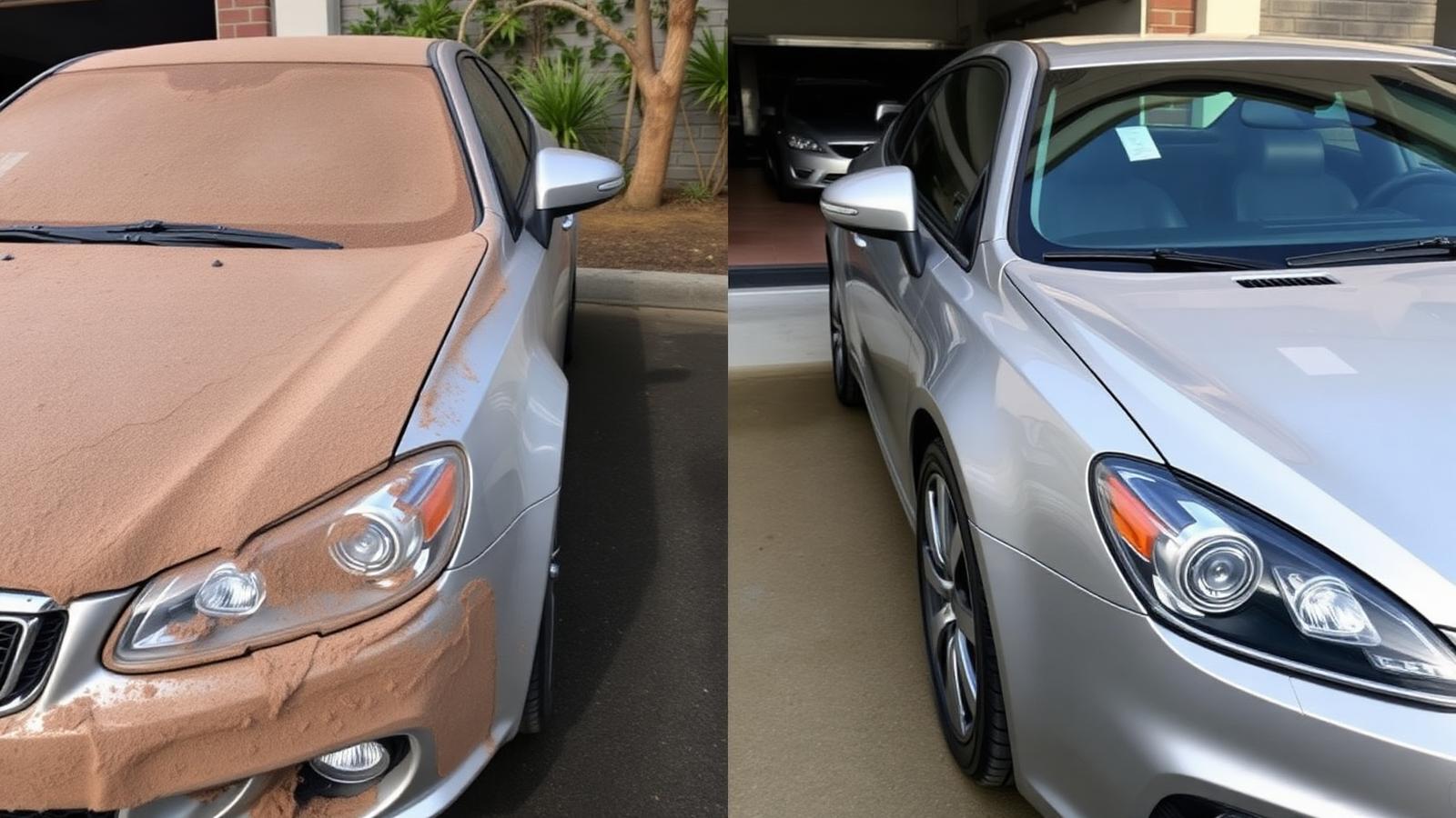 Before and after vehicle detailing comparison